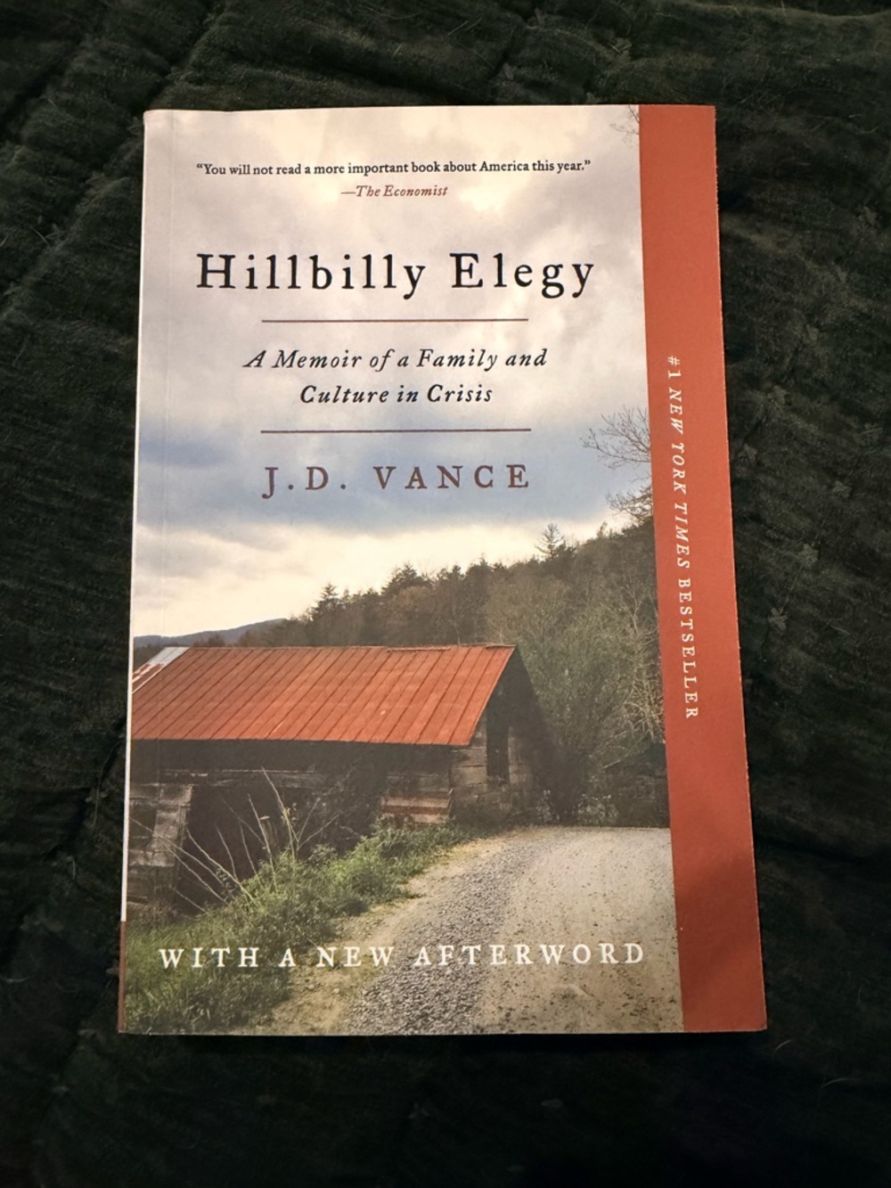 Hillbilly Elegy by J.D. Vance - White & Rust Cover Book